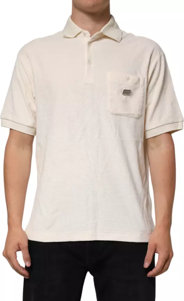 Ivory Cotton Terry Logo Pocket Polo T-shirt