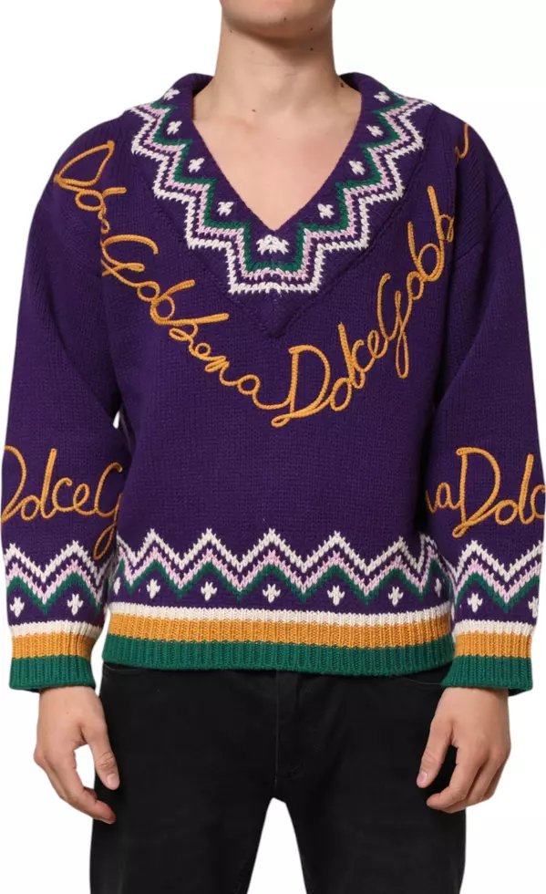 Purple Wool DG Logo Men Knit Pullover Sweater