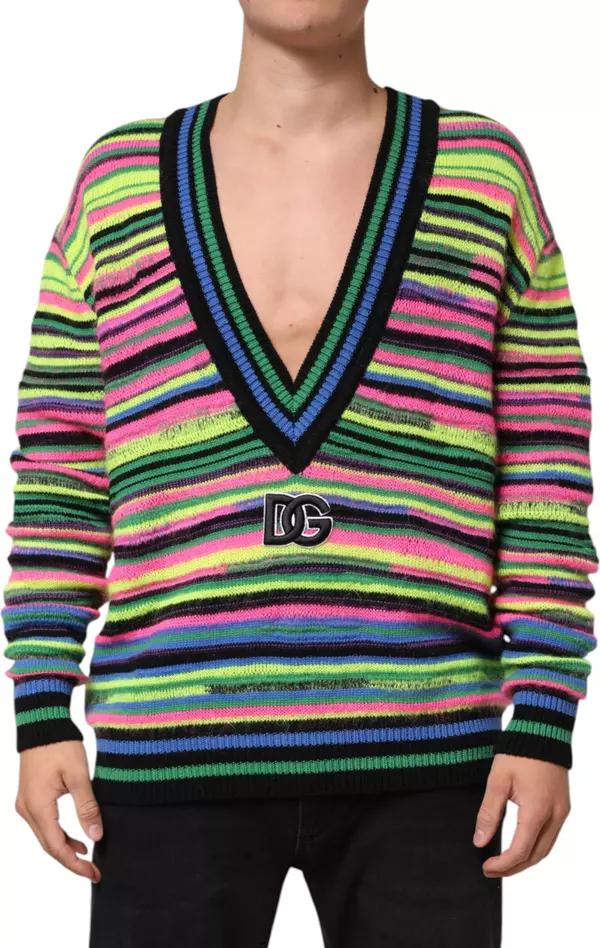 Multicolor DG Logo V-Neck Knit Pullover Sweater