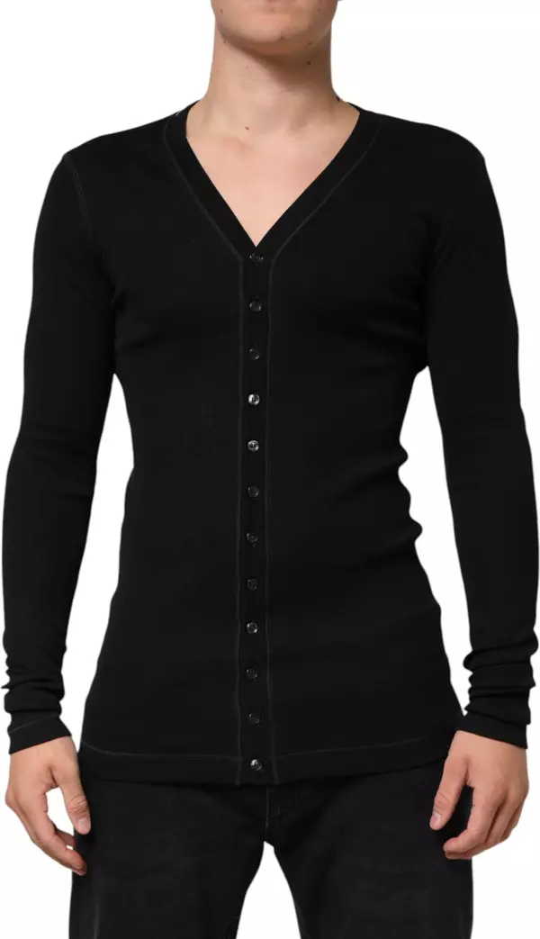 Black Cotton Button Up Men Cardigan Sweater