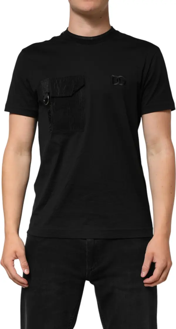Black Cotton Embroidered DG Logo Pocket T-shirt
