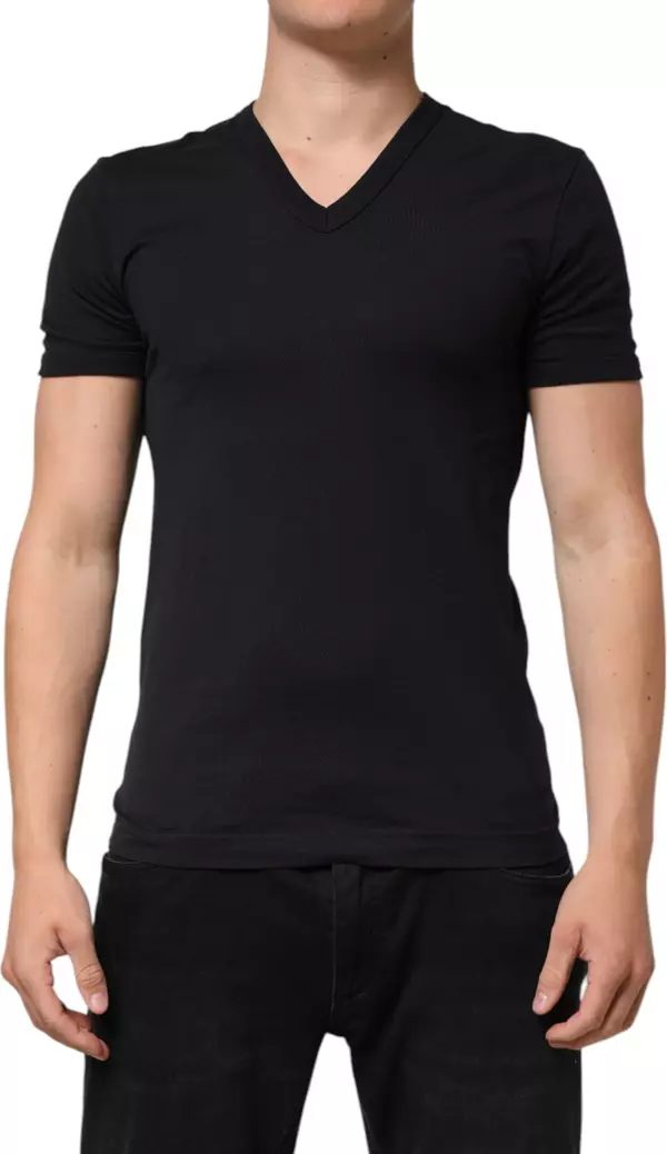 Black Cotton Plain V-Neck Men Shirt T-shirt
