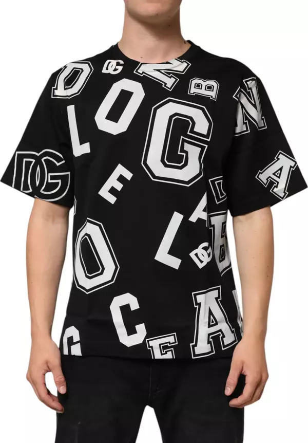 Black Cotton Letter Print Short Sleeve T-shirt