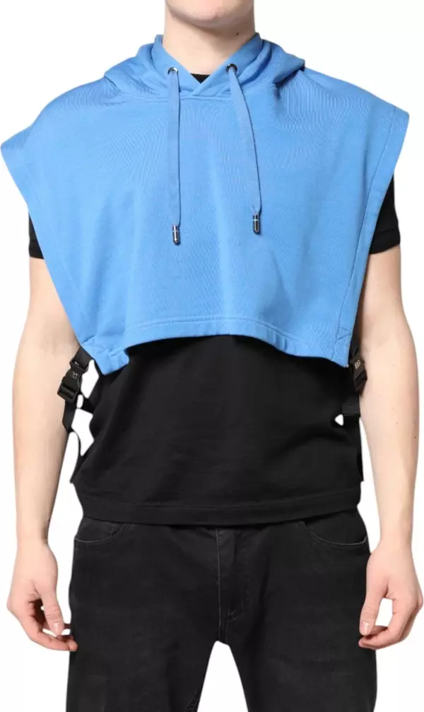 Blue Cotton Hooded Men Sportswear One Size Vest