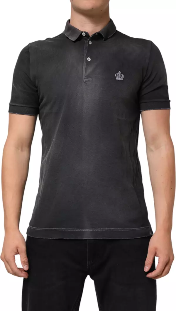 Gray Cotton Crown Collared Men Polo T-shirt