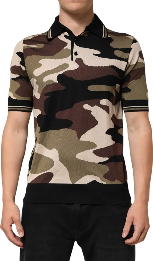 Camouflage Brown Silk Military Polo T-shirt