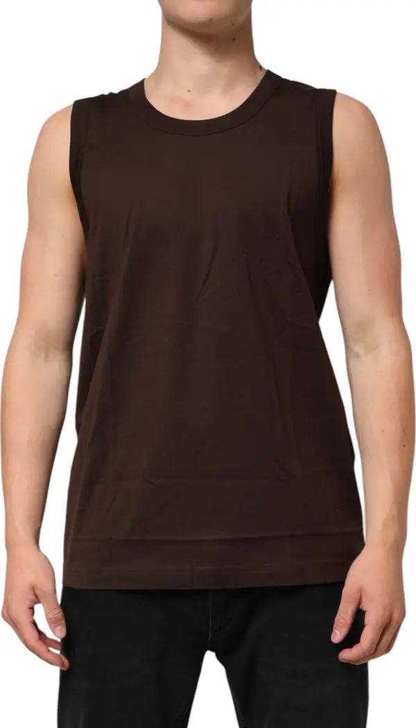 Brown Cotton Sleeveless Underwear Men Tank Top