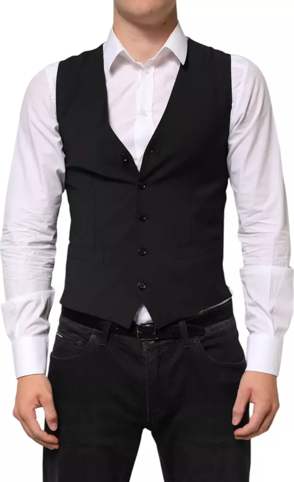 Black Wool Dress Formal Men Waistcoat Vest