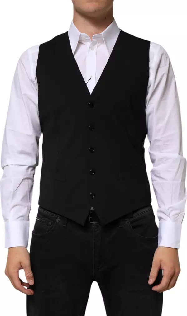 Black Wool Dress Formal Men Waistcoat Vest