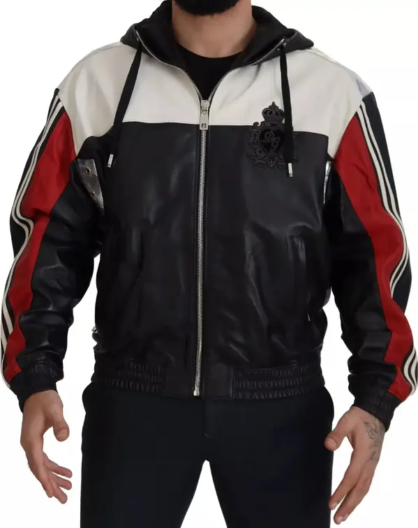 Black Leather Hooded Blouson Jacket