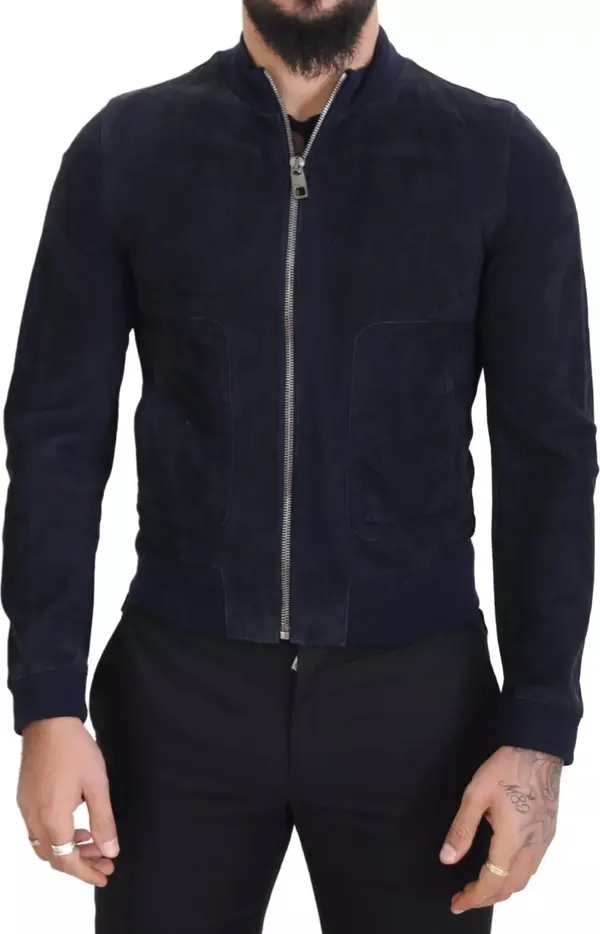 Dark Blue Suede Lambskin Blouson Jacket