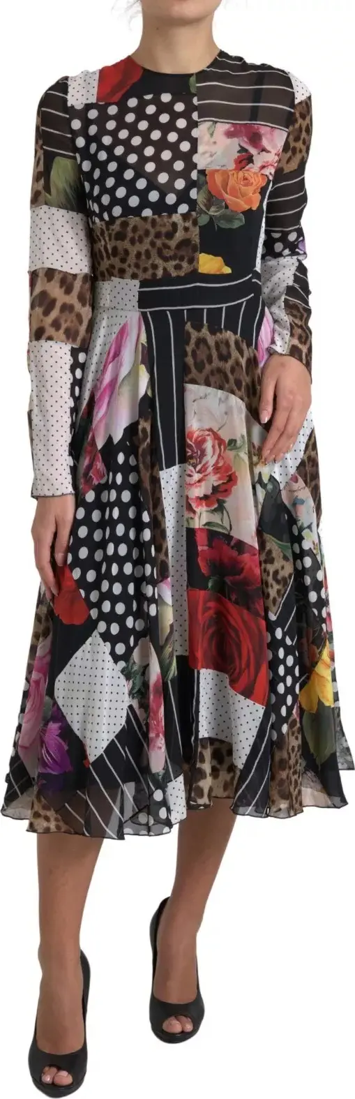 Multicolor Patchwork Floral Leopard Dress