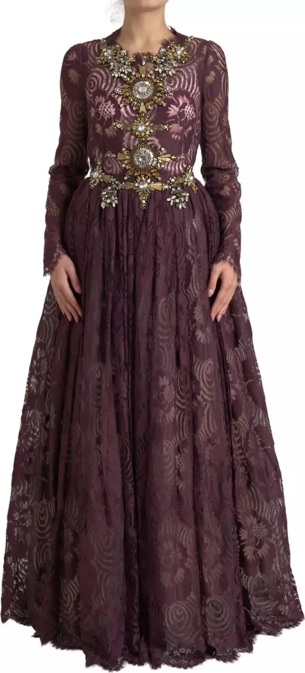 Purple Viscose Crystal A-Line Gown Dress