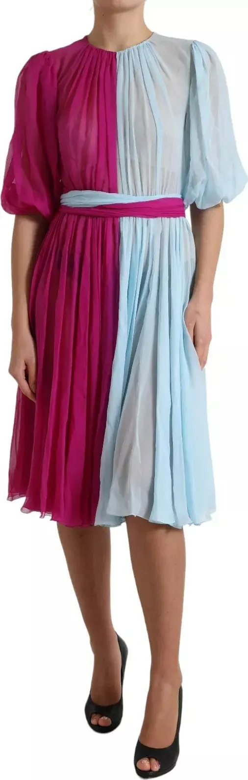 Light Blue Silk Two Tone Midi Dress