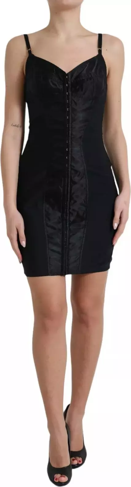 Black Nylon Bodycon Corset Bustier Mini Dress