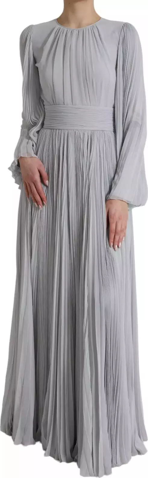 Light Grey Polyester Pleated Long Maxi Dress