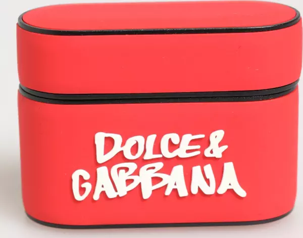 Red PVC DG Logo Embossed Men Flip Holder Airpods Case
