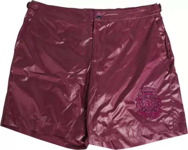 Burgundy Polyester Logo Embossed Crest Swimwear