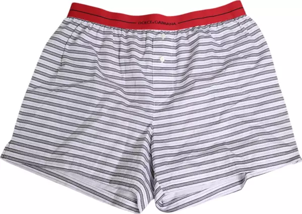 White Striped Cotton Red Waistband Shorts Swimwear