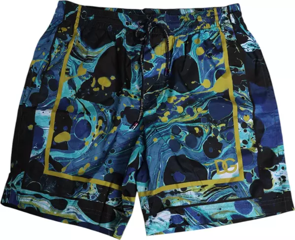Blue Marble Print Logo Men Boxer Short Swimwear
