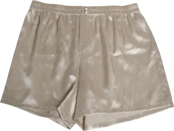 Beige Silk Satin Elastic Men Boxer Short Swimwear