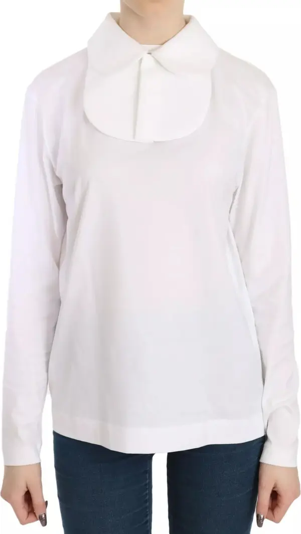 White Cotton Longsleeve Collared Blouse