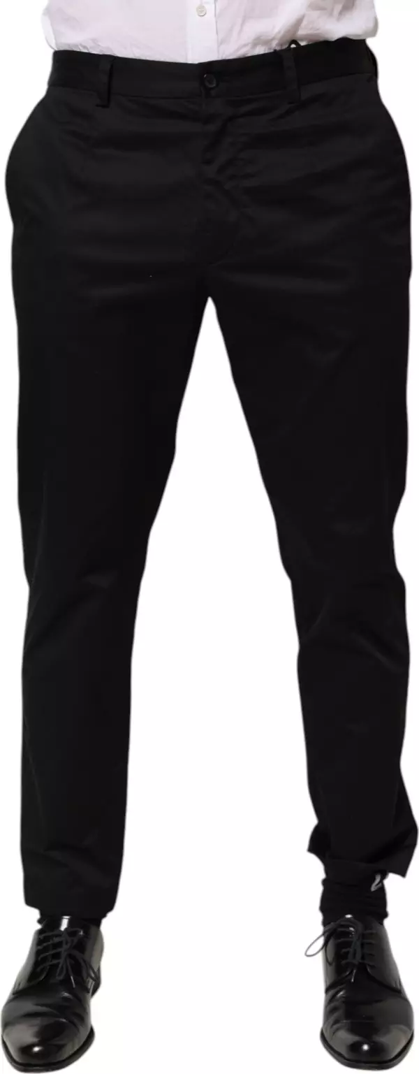 Black Cotton Tapered Men Formal Trousers Pants