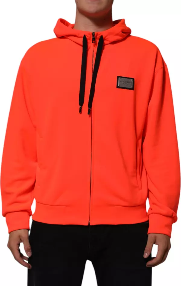 Red Fluorescent Polyester Logo Patch Hoodie Sweater
