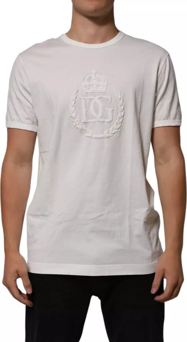 White Cotton DG Crown Embossed Men T-shirt