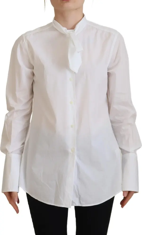 White Cotton Collared Long Sleeves Formal Top
