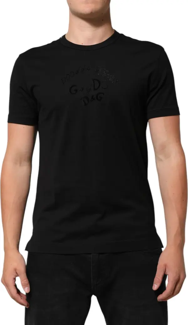 Black Cotton Velvet Logo Print Men T-shirt