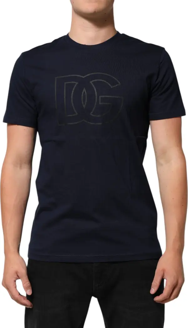 Dark Blue Cotton DG Logo Print Men’s Top T-shirt