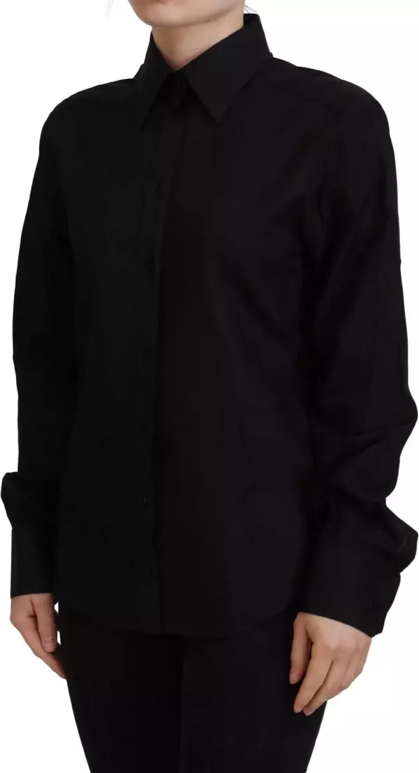 Black Cotton Collared Long Sleeves Shirt