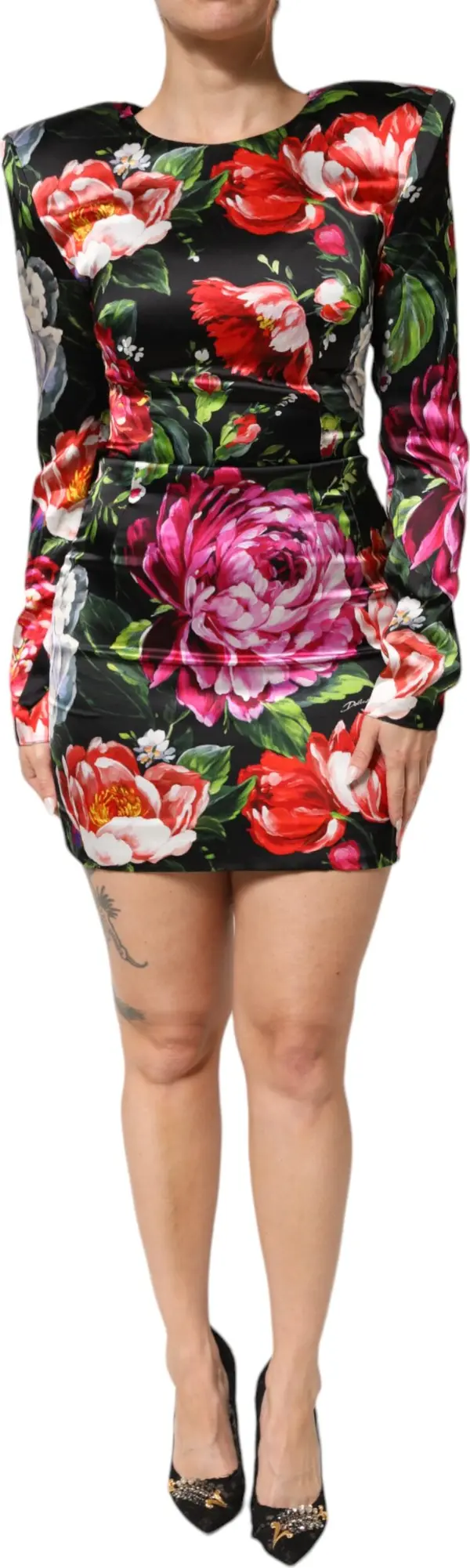 Black Floral Fiori Pittorici Mini Bodycon Dress