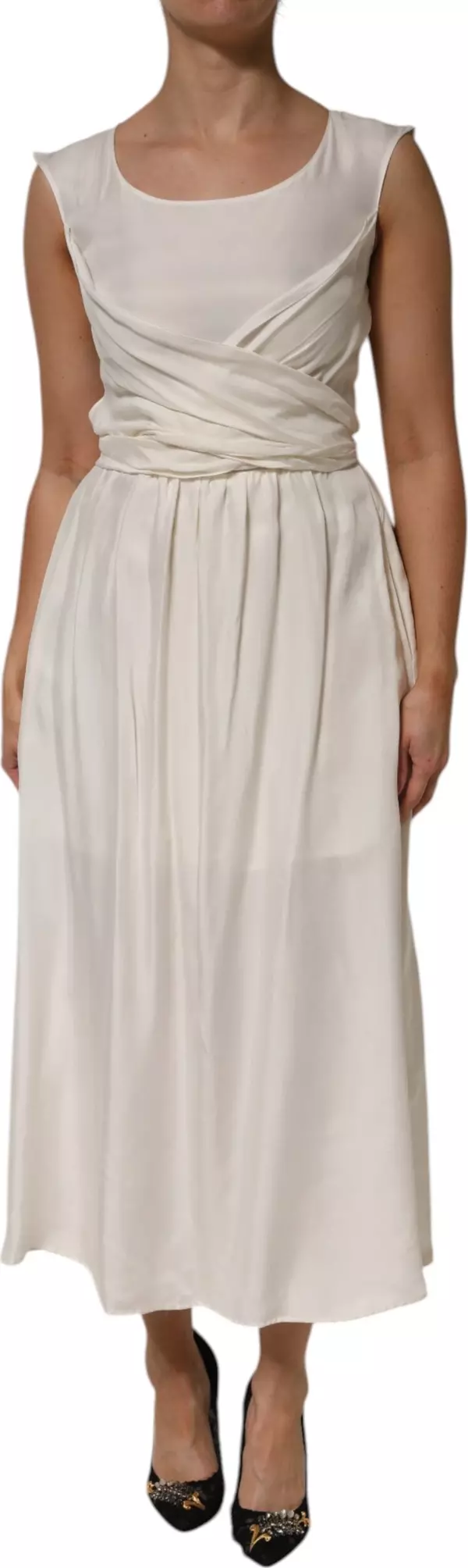 Ivory White Sleeveless Maxi Cupro Viscose Dress