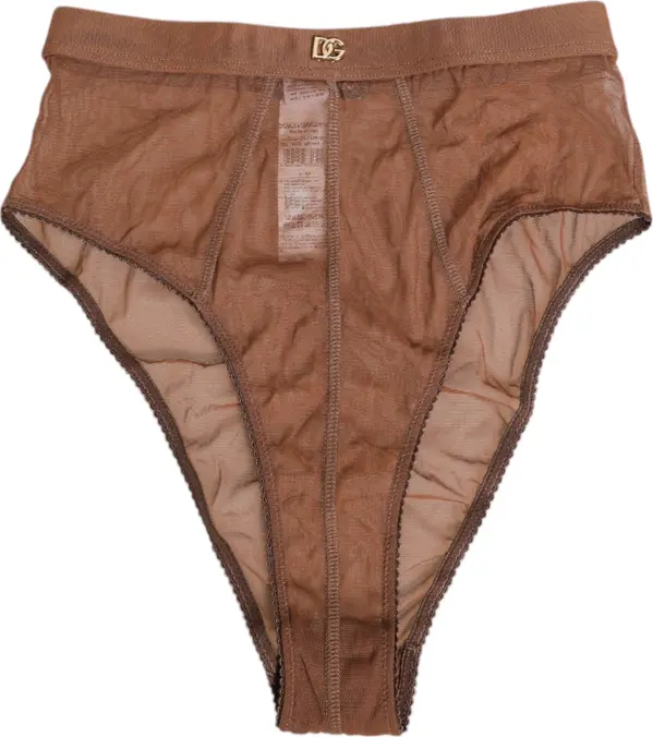 Brown Sheer Mesh High Waist Briefs Underwear