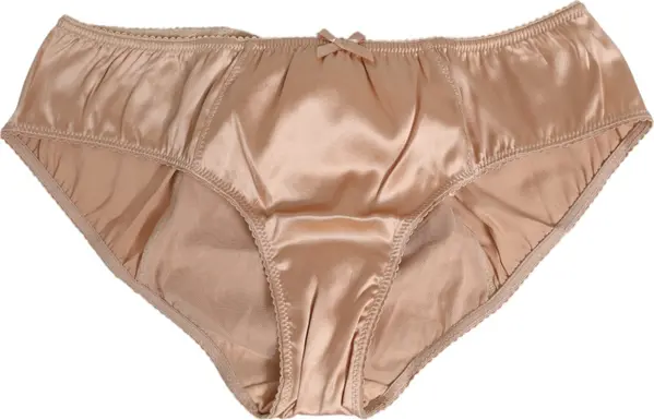 Nude Beige Silk Satin Bow Lace Trim Underwear