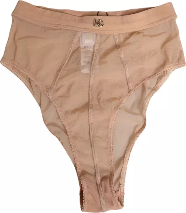 Beige Sheer Mesh High Waist Briefs Underwear