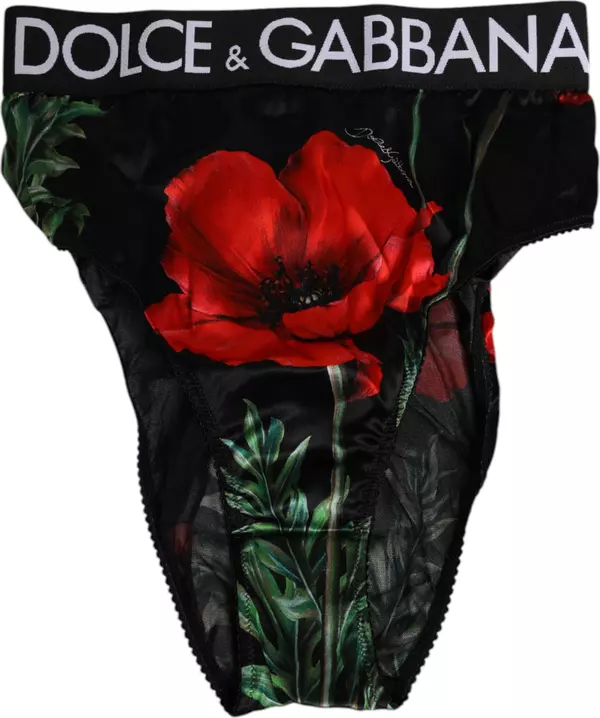 Black Floral Print High Waist Sheer Mesh Underwear