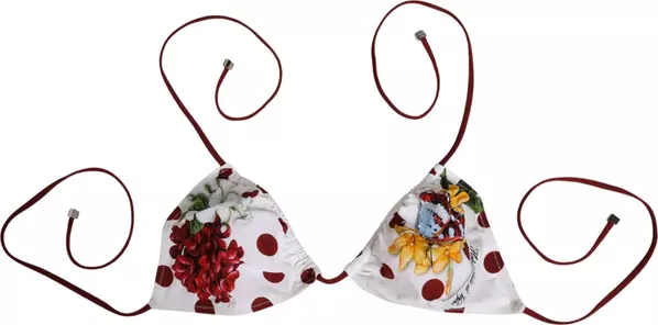 White Red Polka Dot Floral Print Triangle