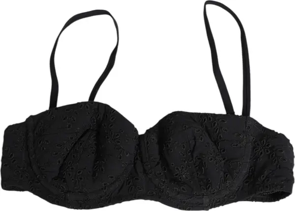 Black Polyester Embroidered Underwire Bra Underwear