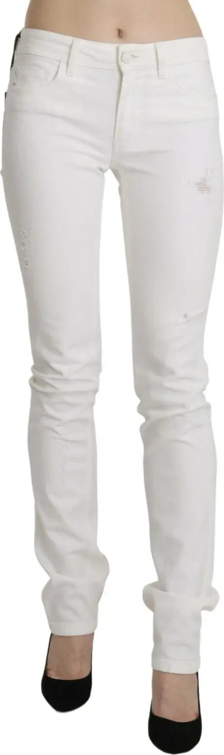 White Cotton Slim Fit Mid Waist Skinny Trouser Jeans
