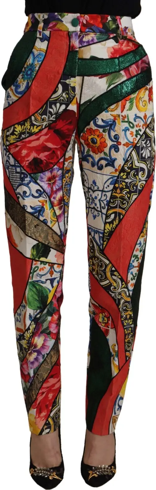 Multicolor Patchwork Jacquard High Waist Pants
