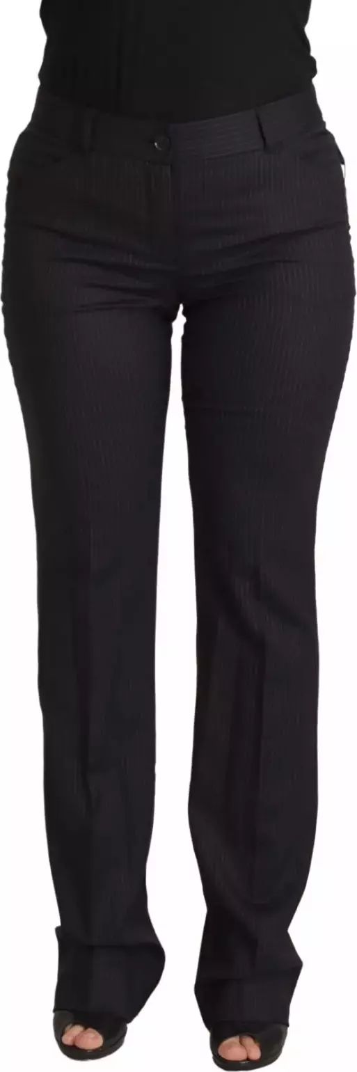 Black Stripes Mid Waist Trouser Pants