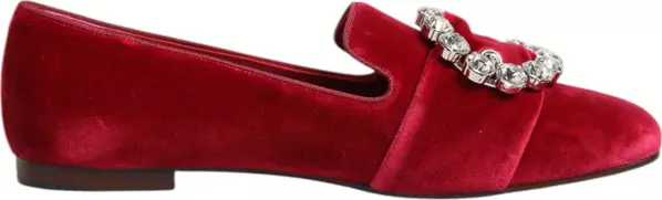 Red Velvet Crystal Buckle Loafers Flats Shoes