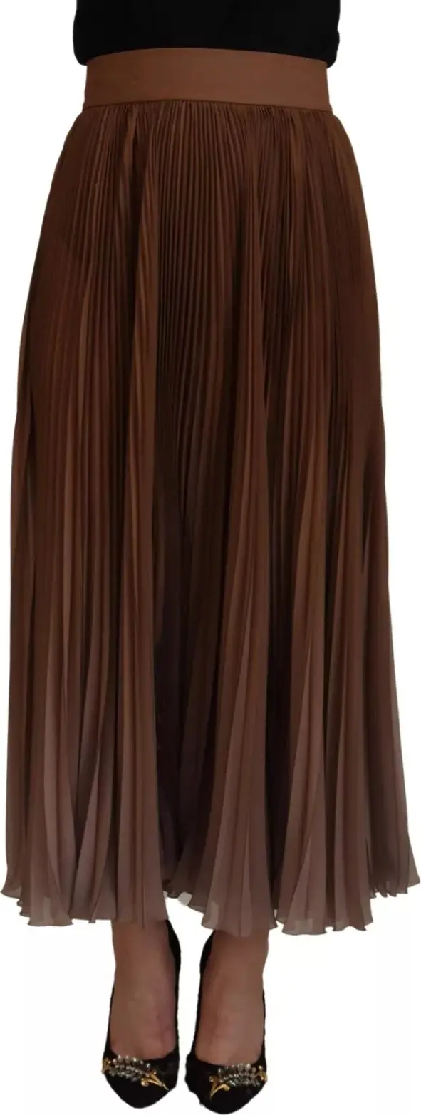 Beige Longuette Plisse Chiffon Midi Skirt