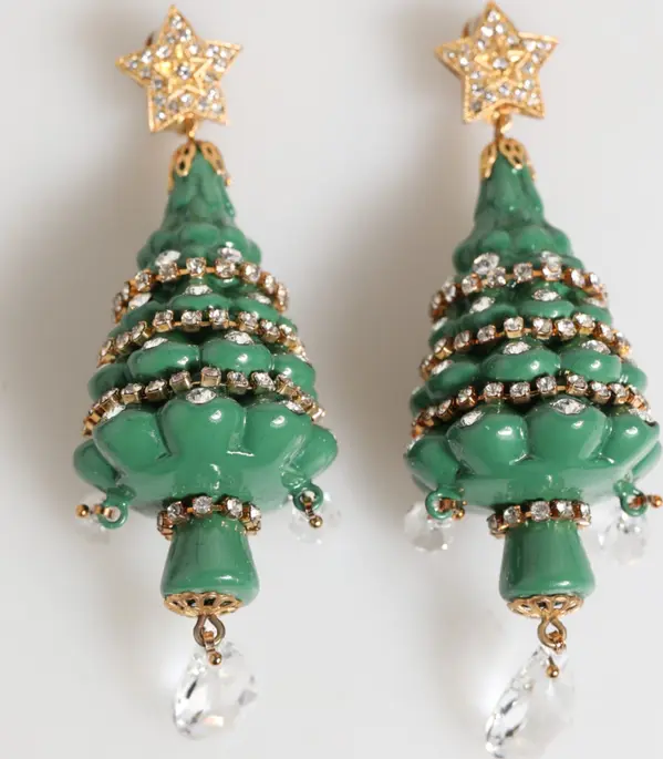 Gold Brass Multicolour Christmas Tree Earrings