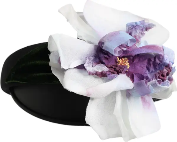 Black Green Silk Purple White Floral Appliqué Accessory Headband