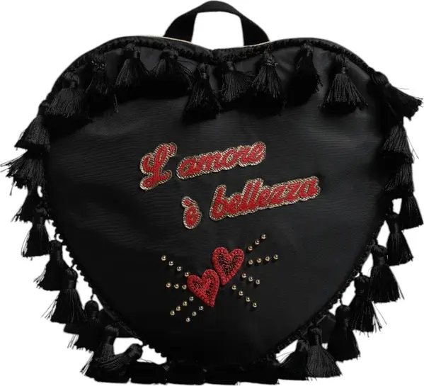 Black Heart L'Amore Patch Embellished Kids Backpack