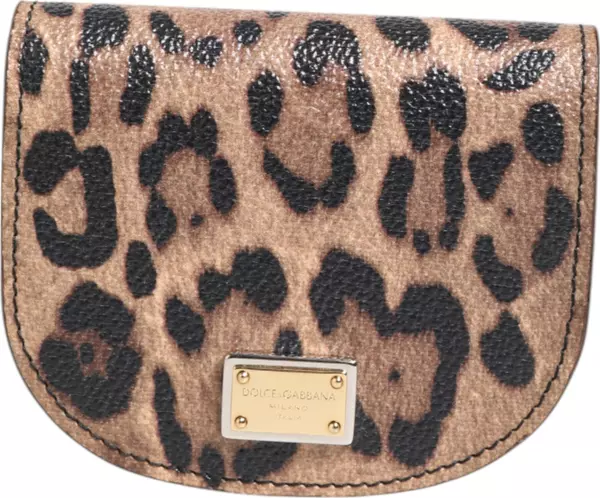 Brown Leopard Print Calf Leather Small Coin Purse Wallet